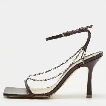 Pre Owned Bottega Veneta Stretch Size 38.5 Burgundy Leather Ankle Strap Sandals