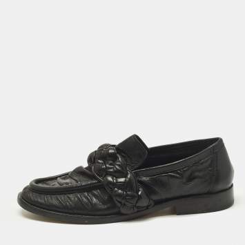 Pre Owned Bottega Veneta Astair Size 39 Black Leather Braided Loafers
