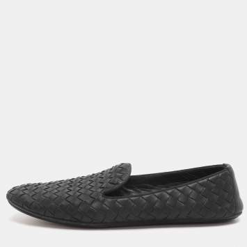 Pre Owned Bottega Veneta Size 37 Black Intrecciato Leather Smoking Slippers