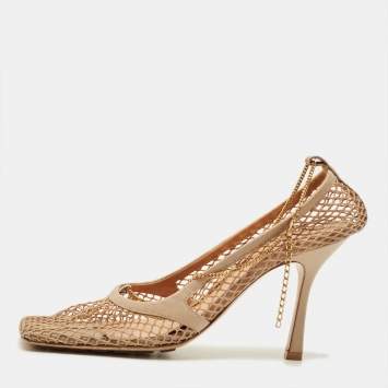 مملوكة مسبقًا Bottega Veneta Stretch Size 41 Beige Crochet and Leather Pumps