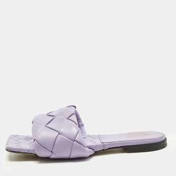 مملوكة مسبقًا Bottega Veneta Lido Size 39 Purple Woven Leather Flat Slide