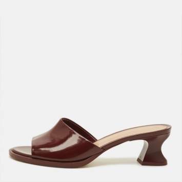 Pre Owned Bottega Veneta Strech Size 40 Burgundy Leather Slide Sandals