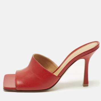 Pre Owned Bottega Veneta Strech Size 38.5 Red Leather Slide Sandals