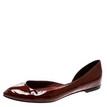 Pre Owned Bottega Veneta Brown Patent Leather D'orsay Ballet Flats Size 38.5
