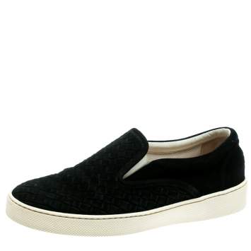 Pre Owned Bottega Veneta Blue Intrecciato Suede Slip On Sneakers Size 39.5