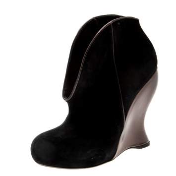 Pre Owned Bottega Veneta Black Suede Wedge Ankle Boots Size 35.5
