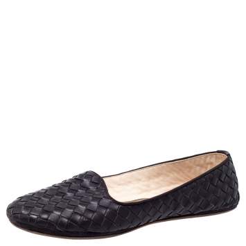 Pre Owned Bottega Veneta Brown Intrecciato Leather Ballet Flats Size 37