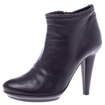 Pre Owned Bottega Veneta Purple Leather Ankle Boots Size 38