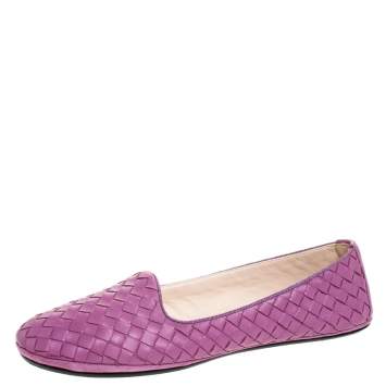 Pre Owned Bottega Veneta Purple Intrecciato Leather Ballet Flats Size 39