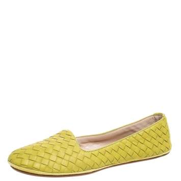 Pre Owned Bottega Veneta Yellow Intrecciato Leather Ballet Flats Size 40