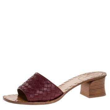 Pre Owned Bottega Veneta Red Intrecciato Leather Ravello Slide Sandals Size 40