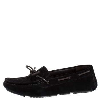 Pre Owned Bottega Veneta Black Intrecciato Suede Bow Slip On Loafers Size 39