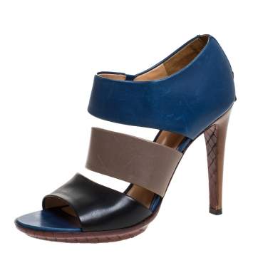 Pre Owned Bottega Veneta Tricolor Leather Open Toe Cut Out Booties Size 39.5