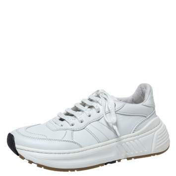 Pre Owned Bottega Veneta White Leather Speedster Sneakers Size 37