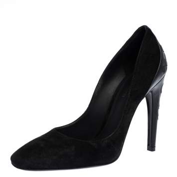 Pre Owned Bottega Veneta Black Suede and Leather Woven Heel Pumps Size 35.5
