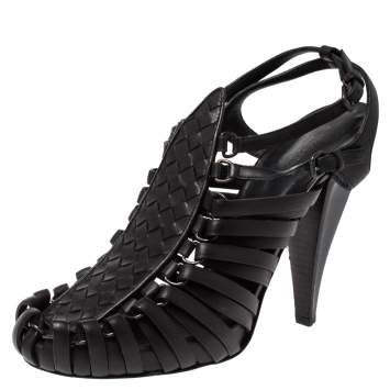 Pre Owned Bottega Veneta Black Leather Cage Sandals Size 39.5