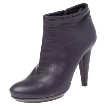 Pre Owned Bottega Veneta Purple Leather Ankle Boots Size 39