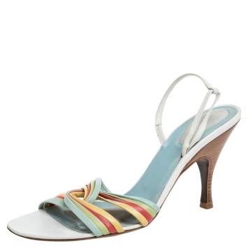 Pre Owned Bottega Veneta Multicolor Leather Criss Cross Slingback Sandals Size 41