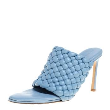 Pre Owned Bottega Veneta Light Blue Leather The Curve Slide Sandals Size 40.5