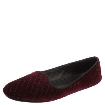 Pre Owned Bottega Veneta Burgundy Velvet Smoking Slip On Loafers Size 39.5