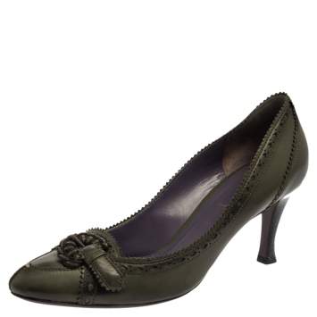 Pre Owned Bottega Veneta Green Intrecciato Leather Pumps Size 37