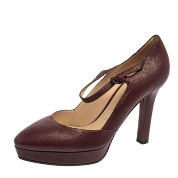 Pre Owned Bottega Veneta Burgundy Leather Mary Jane Platform Pumps Size 38