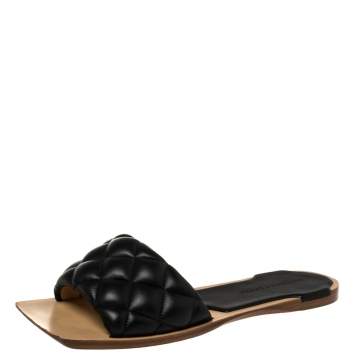 Pre Owned Bottega Veneta Black Leather Quilted Mule Sandals Size 39