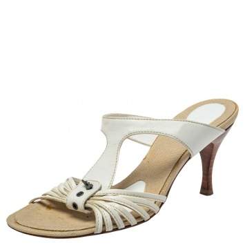 Pre Owned Bottega Veneta White Leather Strappy Sandals Size 36