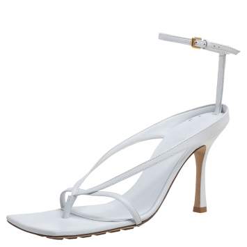 Pre Owned Bottega Veneta White Leather Stretch Sandals Size 40