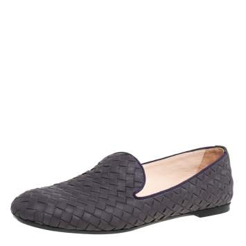 Pre Owned Bottega Veneta Purple Intrecciato Leather Smoking Slippers Size 40