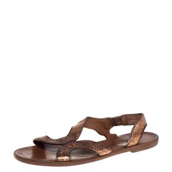 Pre Owned Bottega Veneta Metallic Bronze Python Ballet Flats Size 39.5