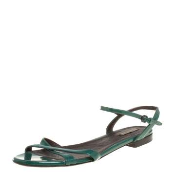 Pre Owned Bottega Veneta Green Patent Leather Sandals Size 39