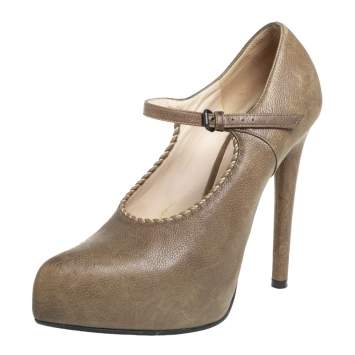 Pre Owned Bottega Veneta Brown Leather Mary Jane Platform Pumps Size 36