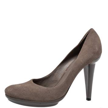 Pre Owned Bottega Veneta Brown Suede Round Toe Pumps Size 40