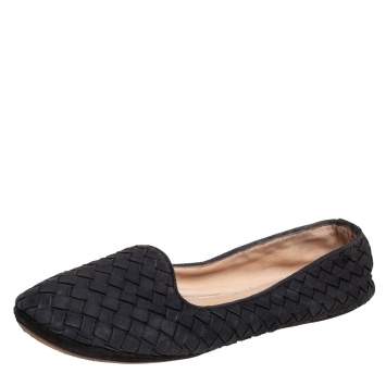 Pre Owned Bottega Veneta Black Interecciato Suede Smoking Slippers Size 37