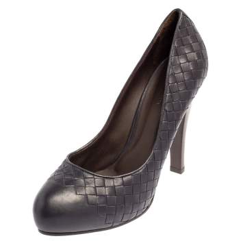 Pre Owned Bottega Veneta Blue Intrecciato Leather Pumps Size 39.5