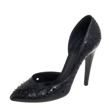 Pre Owned Bottega Veneta Black Perforated Leather D'orsay Pumps Size 38