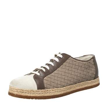 Pre Owned Bottega Veneta Intrecciato Leather And Suede Lace Up Espadrilles Sneakers Size 38