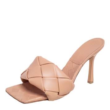 Pre Owned Bottega Veneta Beige Intrecciato Leather Lido Slide Sandals Size 39