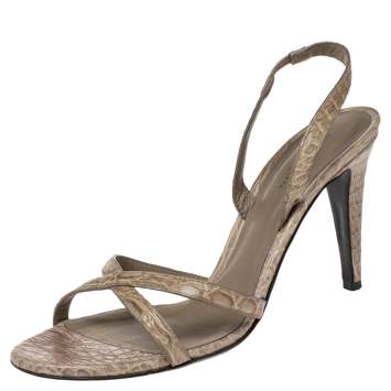 Pre Owned Bottega Veneta Grey Crocodile Crisscross Slingback Sandals Size 39