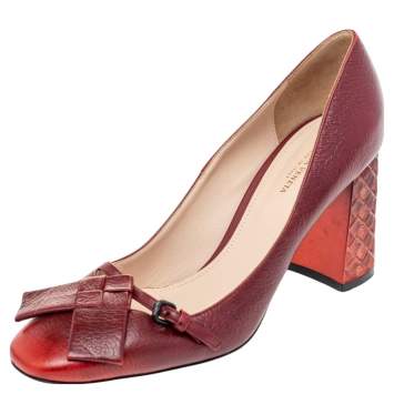 Pre Owned Bottega Veneta Red leather Ombre Cherbourg Pumps Size 38