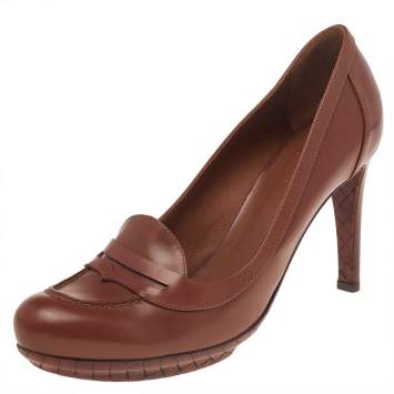 Pre Owned Bottega Veneta Brown Leather Loafer Pumps Size 39