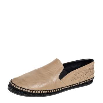 Pre Owned Bottega Veneta Beige Intrecciato Leather Espadrille Flats Size 40