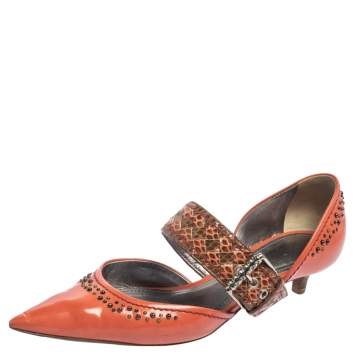 Pre Owned Bottega Veneta Coral Leather And Ayers Dahlia Chenille D'orsay Pumps Size 37