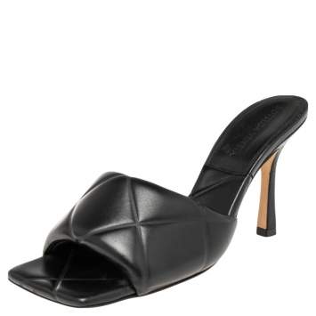 Pre Owned Bottega Veneta Black Intrecciato Leather Lido Slide Sandals Size 37