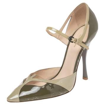Pre Owned Bottega Veneta Olive Green Patent Leather Ankle Strap Sandals Size 40