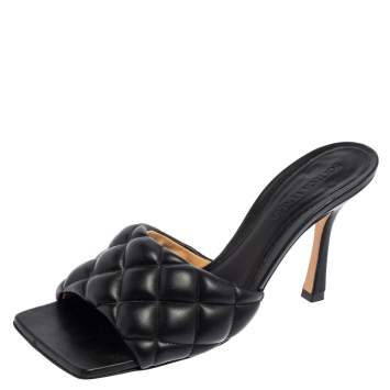 Pre Owned Bottega Veneta Black Intrecciato Leather Lido Slide Sandals Size 37