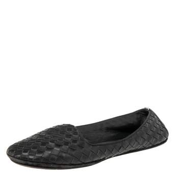 Pre Owned Bottega Veneta Black Intrecciato Leather Smoking Slippers Size 37.5