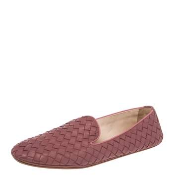 Pre Owned Bottega Veneta Pink  Intrecciato Leather Pointed Toe Ballet Flats Size 36