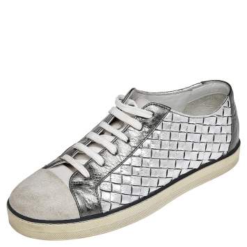 Pre Owned Bottega Veneta Tricolor Suede And Intrecciato Leather Low Top Sneakers Size 37.5